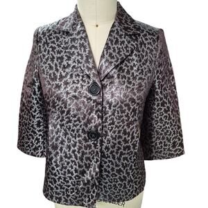 Michael Kors Cotton Blend Metallic Silver Blazer Brown Animal Print Lined 8 NWOT